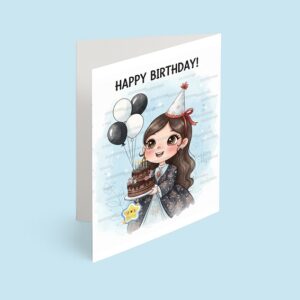 کارت پستال دختر مدل تم تولد سیاه سفید